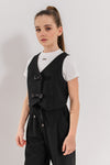STEFFY - Vesta din stofa cu fundite pentru uniforma scolara de fete, negru