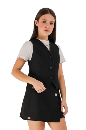 YASMINA - Vestă din stofă cu model clasic pentru uniformă școlară de fete, negru