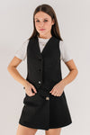 YASMINA - Vesta din stofa cu model clasic pentru uniforma scolara de fete, negru