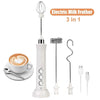 Mixer spuma lapte cu 3 teluri interschimbabile, incarcare wirless si acumulator incorporat, 3 trepte de viteza pentru spumare, frappe, cappucino, mixat oua, alb