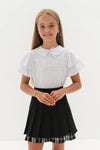 MARCIA - Bluza eleganta din material fin cu dantela delicata, maneca scurta si volane, alb