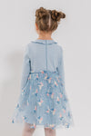 ZHUZHANNA - Rochita eleganta din bumbac cu tulle brodat si fluturasi, bleu