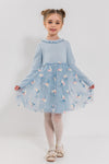 ZHUZHANNA - Rochita eleganta din bumbac cu tulle brodat si fluturasi, bleu