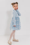 ZHUZHANNA - Rochita eleganta din bumbac cu tulle brodat si fluturasi, bleu