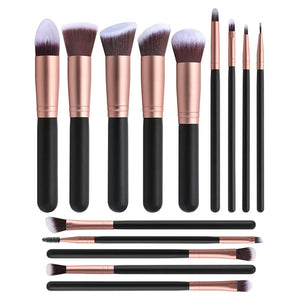 Set 14 pensule de machiaj profesionale pentru ingrijirea frumusetii, ideal pentru aplicarea make-up-ului cu precizie în zona ochilor, buzelor și fetei, Negru