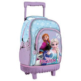 Ghiozdan Troler pentru Școală, Model Frozen, cu 3 Compartimente, Mâner Telescopic, Bretele Ajustabile și Întărite, 44 × 33 × 22 cm, Mov