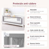 Barieră protecție pat copii SOLLUXE – montată pe un pat obișnuit, gri, rabatabilă