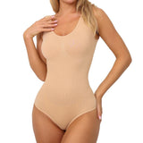 Body modelator cu compresie abdomen și efect de lifting la bust, lenjerie modelatoare fără cusaturi, din material respirabil, ușor de imbracat - bej