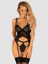 Body Yaskana - lenjerie erotică din dantelă cu portjartier și decupaje provocatoare XL/XXL, negru