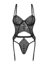 Body Yaskana - lenjerie erotică din dantelă cu portjartier și decupaje provocatoare XL/XXL, negru