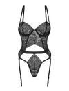 Body Yaskana - lenjerie erotică din dantelă cu portjartier și decupaje provocatoare XL/XXL, negru
