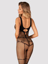 Bodystocking Obsessive N123 - catsuit provocator din plasă cu decupaje și model sexy S-L (one size), negru