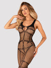 Bodystocking Obsessive N123 - catsuit provocator din plasă cu decupaje și model sexy S-L (one size), negru