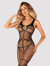Bodystocking Obsessive N123 - catsuit provocator din plasă cu decupaje și model sexy S-L (one size), negru