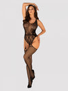 Body Obsessive G324 - lenjerie erotică din plasă cu portjartier și decupaje S-L (one size), negru