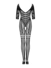 Bodystocking Obsessive G329 - catsuit provocator din plasă cu decupaje și model sexy XL/XXL, negru