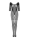 Bodystocking Obsessive G329 - catsuit provocator din plasă cu decupaje și model sexy XL/XXL, negru