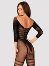 Bodystocking Obsessive G329 - catsuit provocator din plasă cu decupaje și model sexy XL/XXL, negru