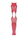 Bodystocking Obsessive N122 - lenjerie erotică din plasă cu portjartier și decupaje XL/XXL, roșu