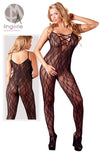 Bodystocking – catsuit sexy din plasă cu dantela si decolteu provocator 2XL/3XL, negru