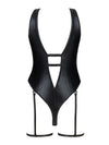 Costum de baie întreg Punta Negra - body sexy cu aspect lucios, decupaje și accesorii seducătoare, animal print negru