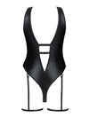 Costum de baie întreg Punta Negra - body sexy cu aspect lucios, decupaje și accesorii seducătoare, animal print negru