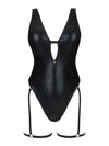 Costum de baie întreg Punta Negra - body sexy cu aspect lucios, decupaje și accesorii seducătoare, animal print negru