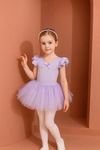 Costum de balet, gimnastica sau dans pentru fete: set body bumbac si fusta tutu mov cu aplicatii stralucitoare