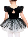 Costum de balet, gimnastica sau dans pentru fete: set body bumbac si fusta tutu cu buline