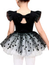 Costum de balet, gimnastica sau dans pentru fete: set body bumbac si fusta tutu cu buline