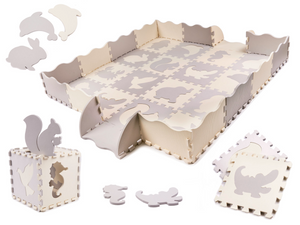Covoraș din spumă puzzle 36 piese pentru izolare termică și protecție la joacă, 150x150 cm, gri/ecru