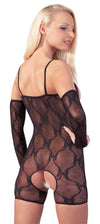 Bodystocking Cycling Shorts – catsuit sexy din plasă cu decupaje provocatoare L/XL, negru