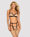 Set de lenjerie intima Nudelia – compleu provocator cu sutien, chiloți și portjartier S/M, nude/negru
