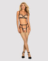 Set de lenjerie intima Nudelia – compleu provocator cu sutien, chiloți și portjartier S/M, nude/negru