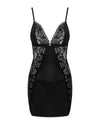 Set de lenjerie intimă Maderris - rochie provocatoare cu decolteu din dantelă și chiloți tanga, negru