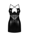 Set de lenjerie intimă Norides – rochie din vinil cu dantelă, decolteu sexy și chiloți tanga XL/2XL, negru