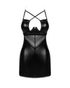 Set de lenjerie intimă Norides – rochie din vinil cu dantelă, decolteu sexy și chiloți tanga XL/2XL, negru