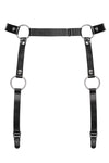 Accesoriu erotic Harness Garter Belt A741 - portjartier provocator din vinil cu bretele reglabile si insertii metalice One Size (marime universala), negru