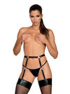 Accesoriu erotic Harness Garter Belt A741 - portjartier provocator din vinil cu bretele reglabile si insertii metalice One Size (marime universala), negru