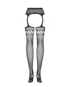 Dres Feisty Garter Stockings S214 din plasa fina cu model sexy, portjartier si decupaje - marime universala (one size), negru