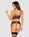 Set de lenjerie intimă Lashy - compleu provocator cu sutien, chiloți și portjartier din dantelă Chantilly L/X, negru