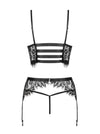 Set de lenjerie intimă Lashy - compleu provocator cu sutien, chiloți și portjartier din dantelă Chantilly L/X, negru