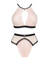 Set de lenjerie intima Lilines - compleu sexy cu sutien din dantela si chiloti brazilieni cu detalii contrastante S/M, roz
