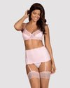 Set de lenjerie intimă Girlly - compleu sexy cu sutien, chiloți și portjartier din dantelă S/M, roz