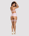 Set de lenjerie intimă Girlly - compleu sexy cu sutien, chiloți și portjartier din dantelă S/M, roz
