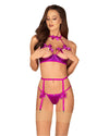 Set de lenjerie intima Delishya - compleu provocator cu sutien, chiloti si portjartier L/XL, mov
