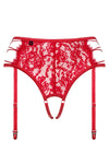 Chiloti cu portjartier Rediosa – tanga sexy din dantelă cu accesoriu și decupaje provocatoare, roșu