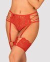 Chiloti cu portjartier Rediosa – tanga sexy din dantelă cu accesoriu și decupaje provocatoare, roșu