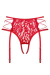Chiloti cu portjartier Rediosa – tanga sexy din dantelă cu accesoriu și decupaje provocatoare, roșu