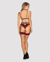 Set de lenjerie intimă Sugestina - compleu sexy cu sutien, chiloți, portjartier și colier de corp din dantelă cu catifea  – L/XL